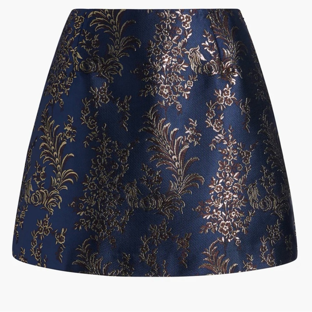 Hill House Navy and Gold Floral Mini Skirt